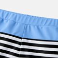 Family Matching Solid One Shoulder Cut Out Self-tie One-piece Swimsuit and Striped Colorblock Swim Trunks Blue image 3