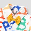 Naia™ Baby Boy Allover Colorful Letter Print Bow Tie Decor Short-sleeve Shirt Romper Yellow image 4
