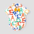 Naia™ Baby Boy Allover Colorful Letter Print Bow Tie Decor Short-sleeve Shirt Romper Yellow image 2