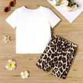 2pcs Toddler Girl Figure Print Short-sleeve Tee and Leopard Print Shorts Set White image 3