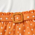 2pcs Kid Girl Square Neck Short-sleeve Tee and Polka dots Belted Shorts Set Yellow image 2