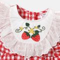 Baby Girl Strawberry Embroidered Ruffled Flutter-sleeve Gingham Romper REDWHITE image 3