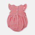 Baby Girl Strawberry Embroidered Ruffled Flutter-sleeve Gingham Romper REDWHITE image 2