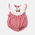Baby Girl Strawberry Embroidered Ruffled Flutter-sleeve Gingham Romper REDWHITE image 1