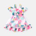 Baby Girl Allover Plant Print Cold Shoulder Sleeveless Ruffled Mesh Dress Pink image 1