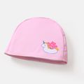 Care Bears Baby Girl 2pcs Bear Print Colorful Ruffle Trim One-piece Swimsuit & Cap Set Light Pink image 4