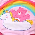 Care Bears Baby Girl 2pcs Bear Print Colorful Ruffle Trim One-piece Swimsuit & Cap Set Light Pink image 2
