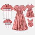 Family Matching Short-sleeve Colorblock Naia™ Polo Shirts and Allover Print V Neck Ruffle Trim Tulip Hem Dresses Sets ColorBlock image 1