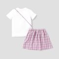2pcs Kid Girl Letter Print Short-sleeve Tee and Plaid Skirt Set White image 2