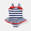 Baby Girl Contrast Bow Front Striped One-Piece Swimsuit COLOREDSTRIPES image 1