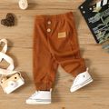 Baby Boy/Girl Letter Patch Detail Solid Waffle Pants Brown image 1
