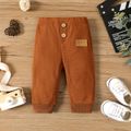 Baby Boy/Girl Letter Patch Detail Solid Waffle Pants Brown image 3