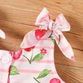 Toddler Girl Cherry Print Striped Button Bowknot Design Sleeveless Rompers Colorful image 3
