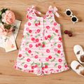 Toddler Girl Cherry Print Striped Button Bowknot Design Sleeveless Rompers Colorful image 1