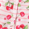 Toddler Girl Cherry Print Striped Button Bowknot Design Sleeveless Rompers Colorful image 4