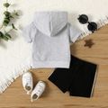 2pcs Baby Boy 95% Cotton Rainbow & Letter Print Hooded Short-sleeve Tee & Shorts Set Lightgrey image 3