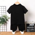 2Pcs Kid Boy Plaid Panel Short-sleeve Polo Shirt and Shorts Set Black image 2