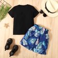 2pcs Kid Boy Tropical Plant Print Short-sleeve Tee and Shorts Set Black image 5