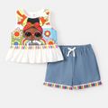 LOL Surprise Kid Girl 2pcs Graphic Print Naia™ Tank Top and Fringe Design Denim Shorts Set Colorful image 2