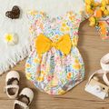 Baby Girl 100% Cotton Bow Front Pretty Floral Print Flutter-sleeve Romper Ginger image 1