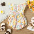 Baby Girl 100% Cotton Bow Front Pretty Floral Print Flutter-sleeve Romper Ginger image 2