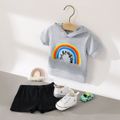 2pcs Baby Boy 95% Cotton Rainbow & Letter Print Hooded Short-sleeve Tee & Shorts Set Lightgrey image 2