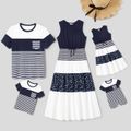 Family Matching Cotton Colorblock Striped Short-sleeve Tee and Spliced Tank Dresses Sets Tibetanbluewhite image 1