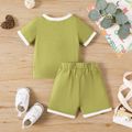 2pcs Baby Boy/Girl Contrast Binding Short-sleeve Tee & Shorts Set Green image 3