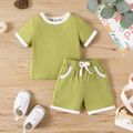 2pcs Baby Boy/Girl Contrast Binding Short-sleeve Tee & Shorts Set Green image 1