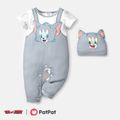 Tom and Jerry 2pcs Baby Boy Short-sleeve Graphic Jumpsuit and 3D Ear Hat Set Grey image 1