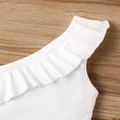 2Pcs Toddler Girl Cotton Cold Shoulder Ruffled Cotton Tank Top and Belted Shorts Set Pink image 4