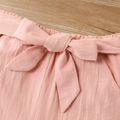 2Pcs Toddler Girl Cotton Cold Shoulder Ruffled Cotton Tank Top and Belted Shorts Set Pink image 3