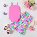2pcs Baby Girl Cotton Button Design Camisole and Butterfly Print Flared Pants Set Pink image 2