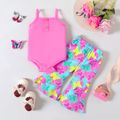 2pcs Baby Girl Cotton Button Design Camisole and Butterfly Print Flared Pants Set Pink image 1