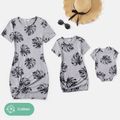 Mommy and Me 95% Cotton Short-sleeve Allover Palm Leaf Print Twist Knot Bodycon T-shirt Dresses SILVERGRAY image 1