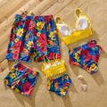 Family Matching Solid Scallop Trim Strappy Two-piece Swimsuit and Allover Floral Print Swim Trunks Shorts ColorBlock image 2