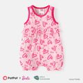 Barbie Baby Girl Mother's Day Allover Heart & Letter Print Ruffle Trim Naia™ Tank Romper Pink image 1