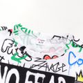 2Pcs Kid Boy Graffiti Print Short-sleeve Tee and 100% Cotton Shorts Set Colorful image 3