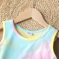 2pcs Kid Girl Tie Dye Cotton Tank Top and Raw Hem Belted Denim Skirt Set Multi-color image 3