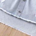 2pcs Kid Girl Tie Dye Cotton Tank Top and Raw Hem Belted Denim Skirt Set Multi-color image 5