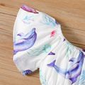 2pcs Baby Girl Allover Dolphin Print Flutter-sleeve Romper & Headband Set Colorful image 3