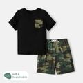 Naia 2pcs Toddler/Kid Boy Pocket Design Short-sleeve Tee and Camouflage Print Shorts Set Black image 1