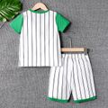 2pcs Kid Boy Sporty Style Letter Print Stripe Short-sleeve Football Tee and Elasticized Shorts Set Green image 2