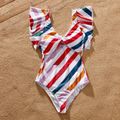Family Matching Colorful Striped Ruffle-sleeve Cut Out One-piece Swimsuit or Swim Trunks Shorts COLOREDSTRIPES image 3