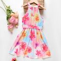 2pcs Kid Girl Floral Print Sleeveless Dress & Belt Colorful image 3