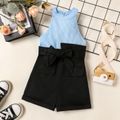 Toddler Girl Two Tone Panel Belted Ribbed Cotton Halter Romper ColorBlock image 1