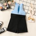 Toddler Girl Two Tone Panel Belted Ribbed Cotton Halter Romper ColorBlock image 2