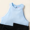 Toddler Girl Two Tone Panel Belted Ribbed Cotton Halter Romper ColorBlock image 3
