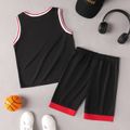 2Pcs Kid Boy Letter & Number Print Sports Tank Top and Shorts Set Black image 5