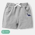 Toddler Boy Animal Dinosaur Embroidered Elasticized Cotton Shorts Grey image 1